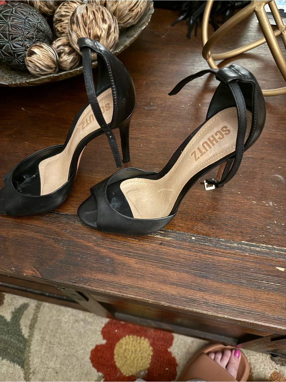 SCHUTZ Black Open-Toe Ankle Strap Stiletto Heels